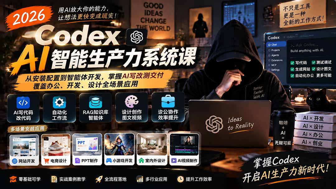 （20535期）2026 Codex AI智能生产力系统课-更新｜从安装配置到智能体开发，掌握AI写改测交付，覆盖办公、开发、设计全场景应用-小二项目网