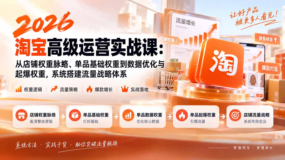 （20409期）2026淘宝高级运营实战课：从店铺权重脉络、单品基础权重到数据优化与起爆权重，系统搭建流量战略体系-小二项目网