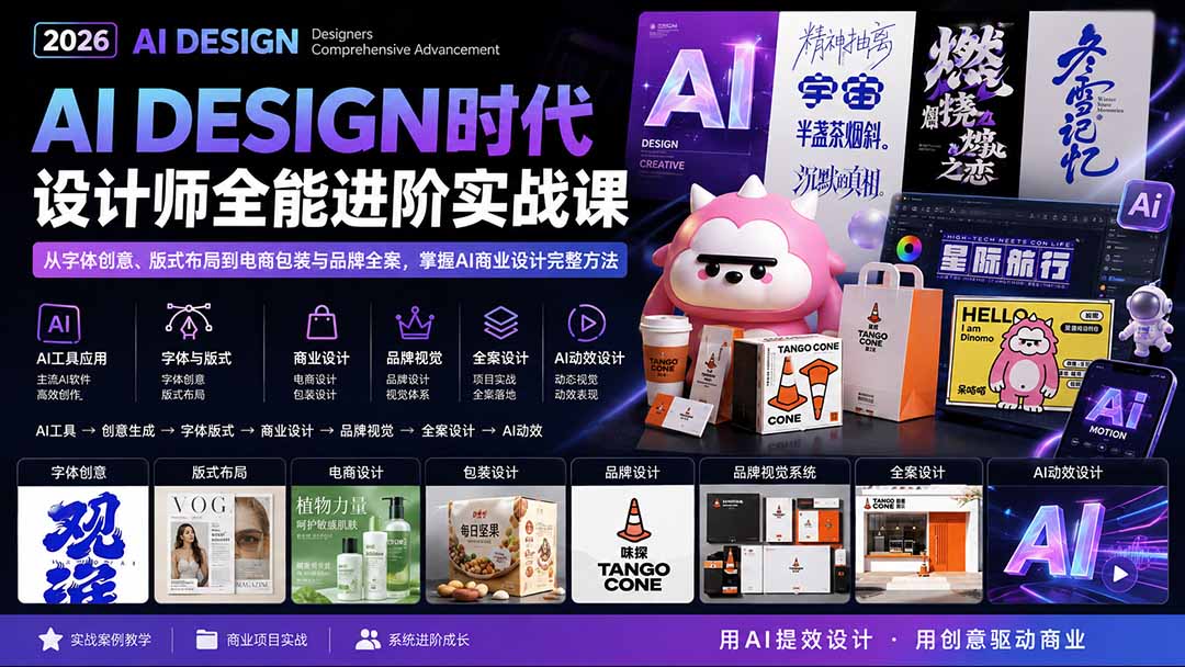（20195期）2026AI DESIGN时代设计师全能进阶实战课：从字体创意、版式布局到电商包装与品牌全案，掌握AI商业设计完整方法-小二项目网