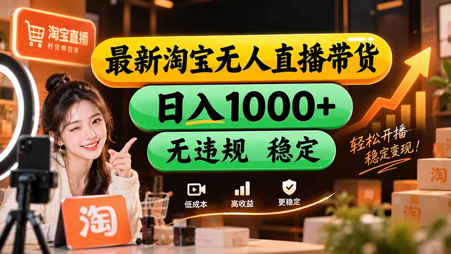 （20453期）【新技术】淘宝无人直播，独家，日入2K+，无封号，可矩阵，长期稳定-小二项目网