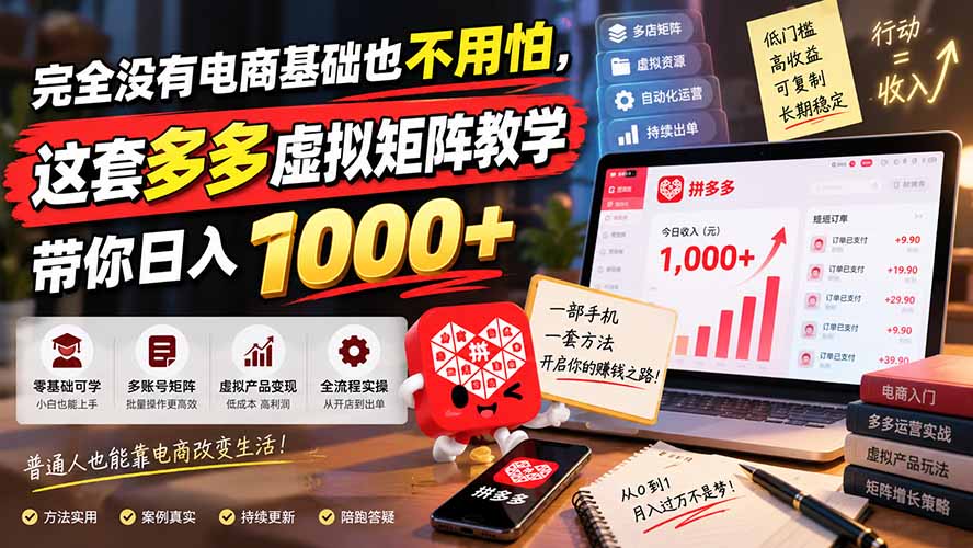 （20454期）完全没有电商基础也不用怕，这套多多虚拟矩阵教学带你日入 1000+-小二项目网