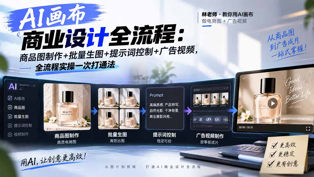 （20576期）AI画布商业设计全流程：商品图制作+批量生图+提示词控制+广告视频，全流程实操一次打通法-小二项目网