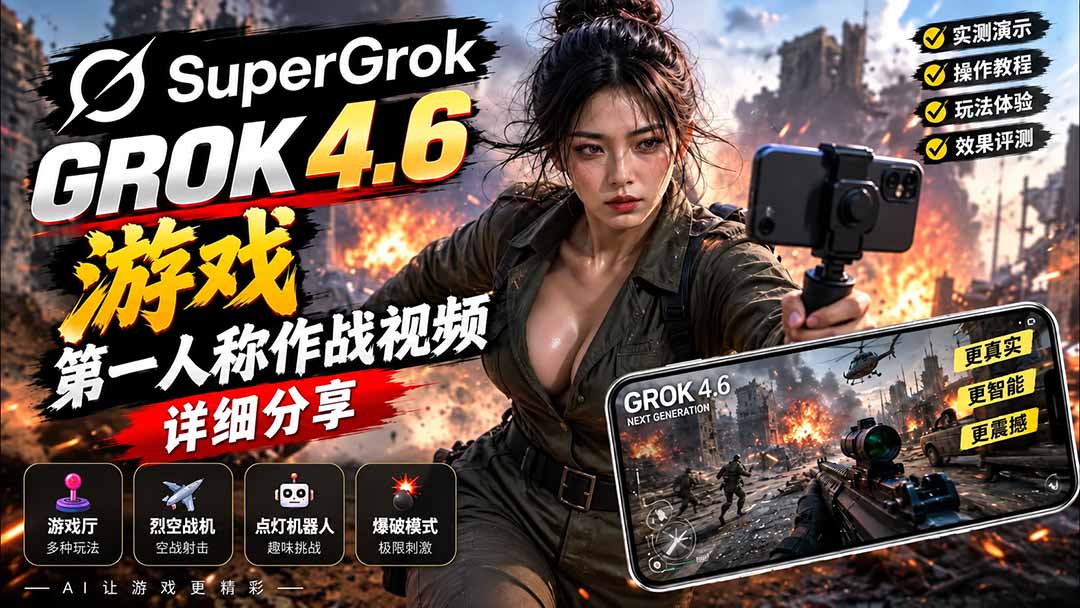 （20502期）Grok 4.6 也能做游戏？第一人称作战视频实测｜玩法详细讲解-小二项目网