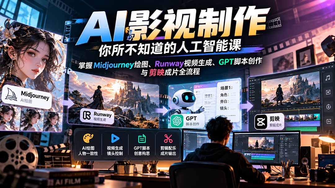 （20681期）AI影视制作-你所不知道的人工智能课，掌握Midjourney绘图、Runway视频生成、GPT脚本创作与剪映成片全流程-小二项目网