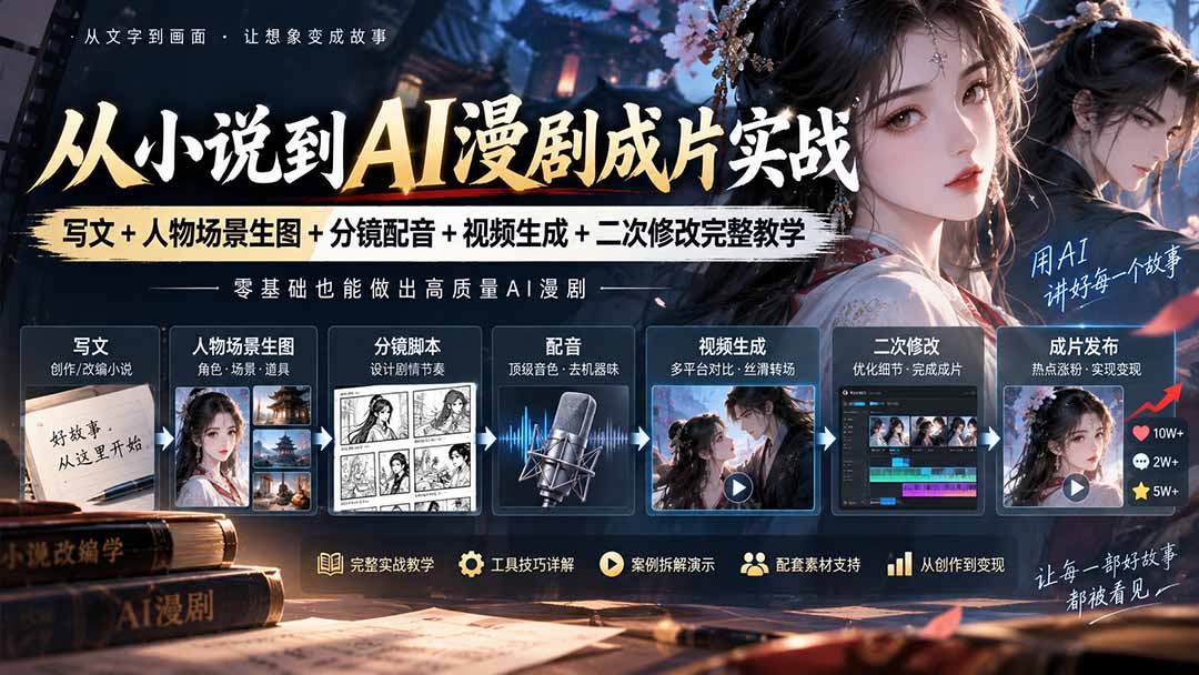 （20577期）从小说到AI漫剧成片实战：写文+人物场景生图+分镜配音+视频生成+二次修改完整教学-小二项目网