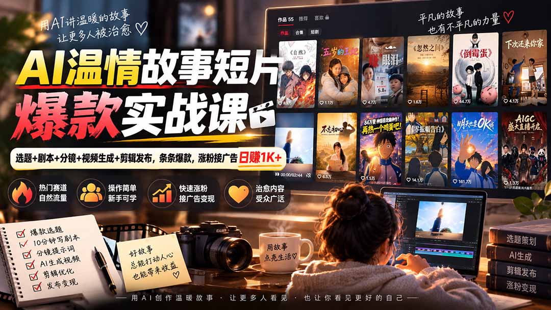 （20477期）AI温情故事短片爆款实战课-更新｜选题+剧本+分镜+视频生成+剪辑发布，条条爆款，涨粉接广告日赚1K+-小二项目网