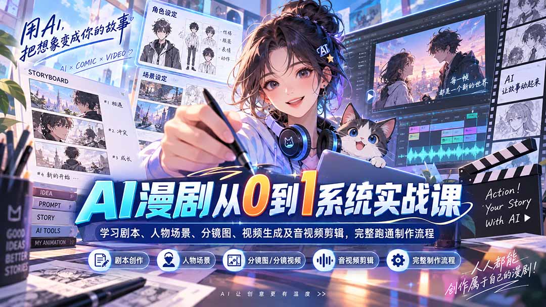 （20430期）AI漫剧从0到1系统实战课：学习剧本、人物场景、分镜图、视频生成及音视频剪辑，完整跑通制作流程-小二项目网