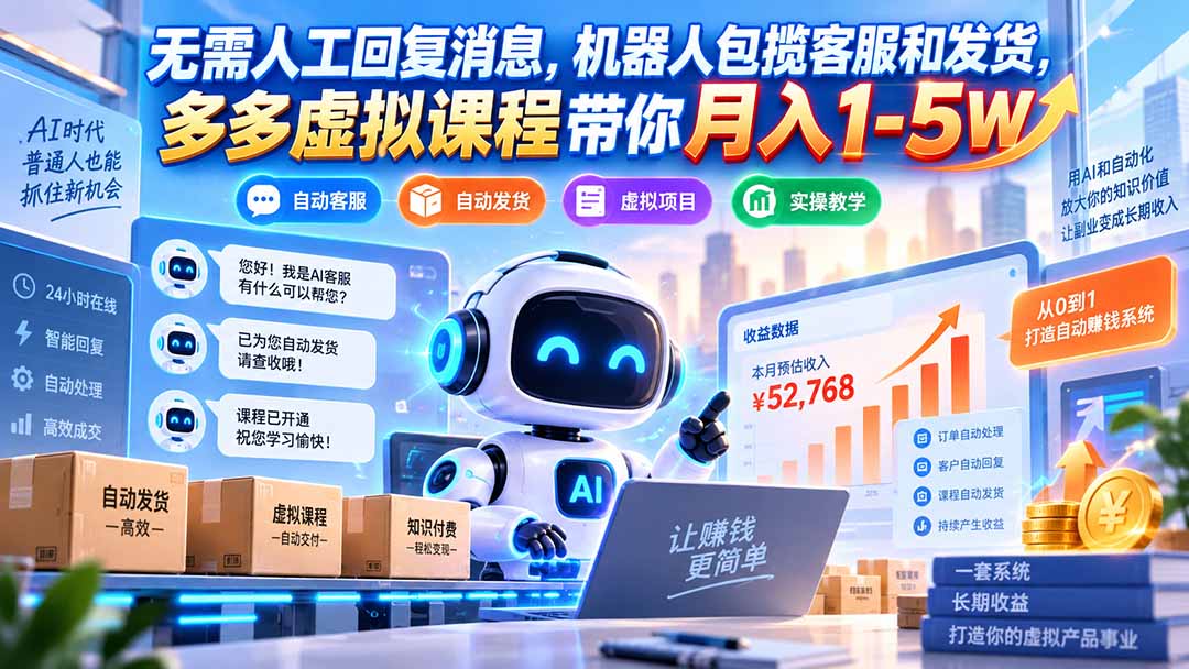 （20614期）无需人工回复消息，机器人包揽客服和发货，多多虚拟课程带你月入1-5W-小二项目网