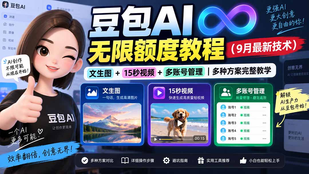 （20288期）豆包AI无限额度教程（9月最新技术）｜文生图+15秒视频+多账号管理｜多种方案完整教学-小二项目网