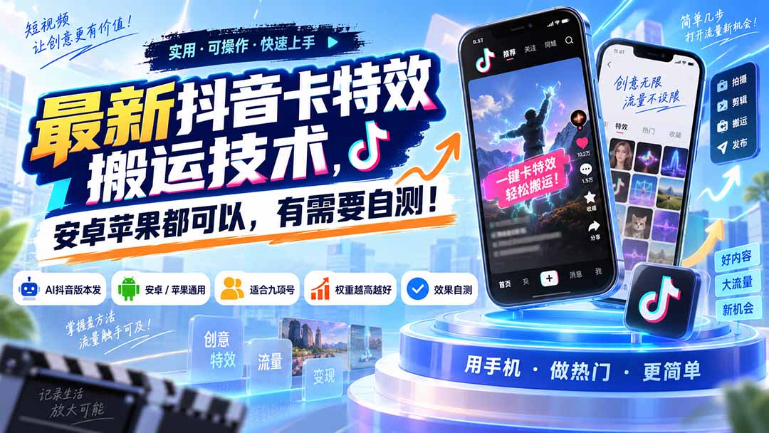 (20606期)最新抖音卡特效搬运技术,安卓苹果都可以,有需要自测!-小二项目网