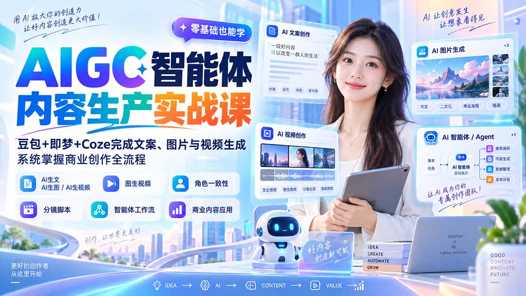 （20372期）AIGC智能体内容生产实战课：豆包+即梦+Coze完成文案、图片与视频生成，系统掌握商业创作全流程-小二项目网