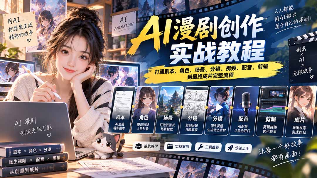（20597期）2026 AI漫剧创作实战教程：打通剧本、角色、场景、分镜、视频、配音、剪辑到最终成片完整流程-小二项目网