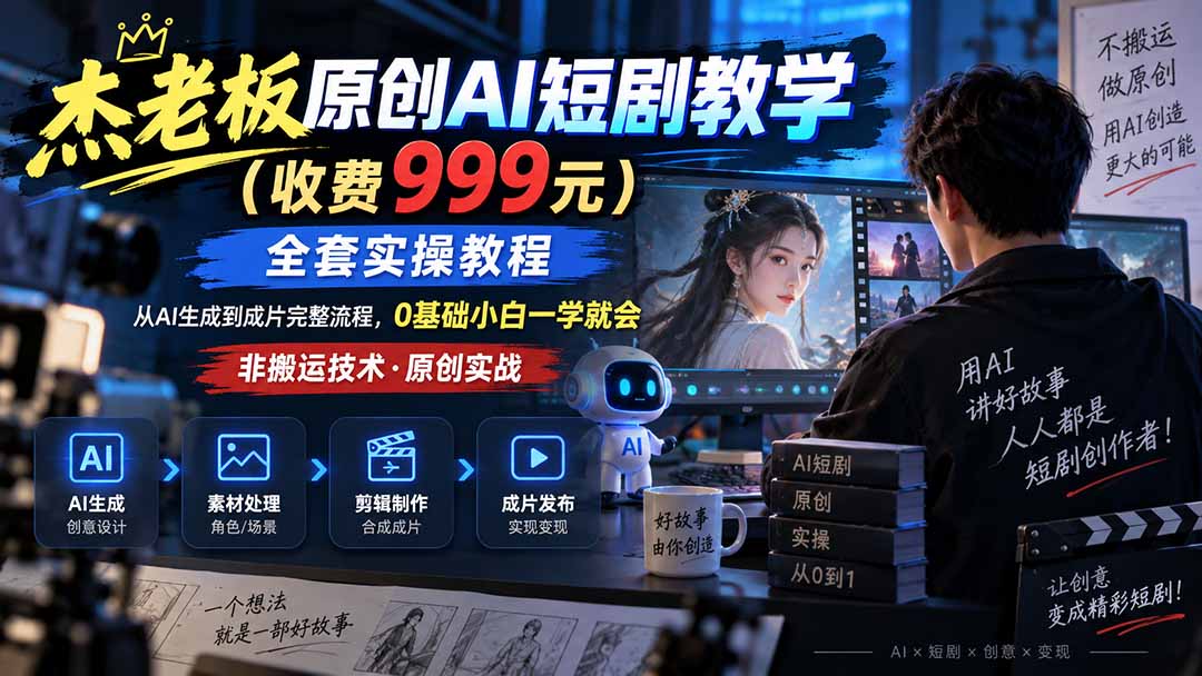 （20254期）杰老板原创AI短剧教学（收费999元），全套实操教程，0基础小白一学就会，非搬运技术-小二项目网