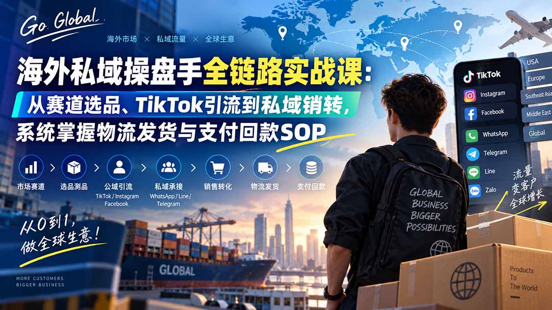 （20255期）海外私域操盘手全链路实战课：从赛道选品、TikTok引流到私域销转，系统掌握物流发货与支付回款SOP-小二项目网