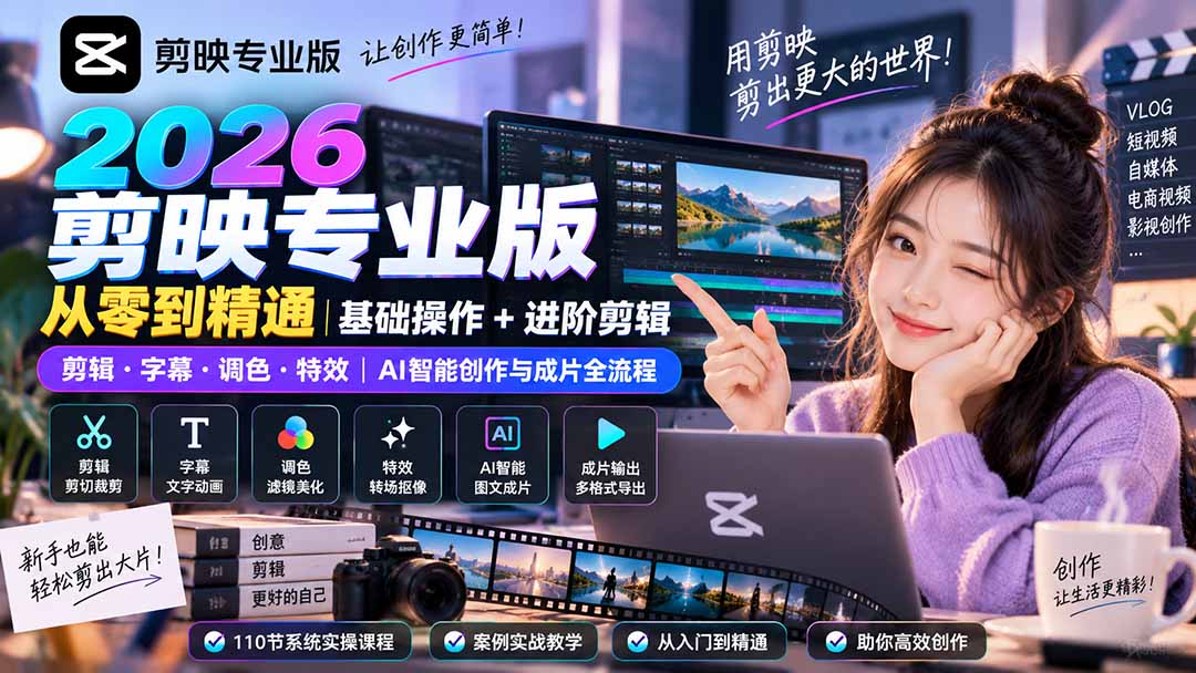 （20276期）2026剪映专业版从零到精通｜基础操作+进阶剪辑｜剪辑·字幕·调色·特效｜AI智能创作与成片全流程-小二项目网