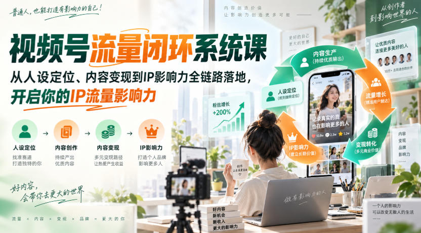 视频号流量闭环系统课，从人设定位、内容变现到IP影响力全链路落地，开启你的IP流量影响力-小二项目网