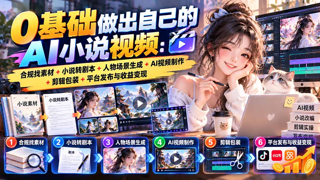 （20741期）0基础做出自己的AI小说视频：合规找素材+小说转剧本+人物场景生成+AI视频制作+剪辑包装+平台发布与收益变现-小二项目网