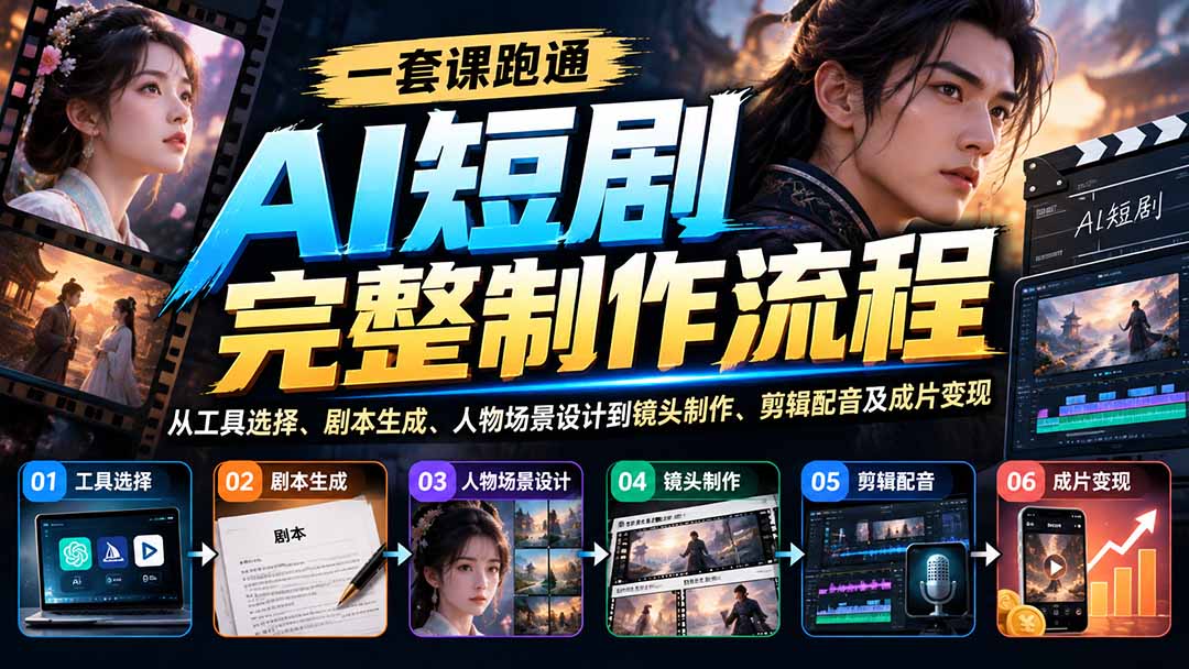 （20742期）一套课跑通AI短剧完整制作流程：从工具选择、剧本生成、人物场景设计到镜头制作、剪辑配音及成片变现-小二项目网