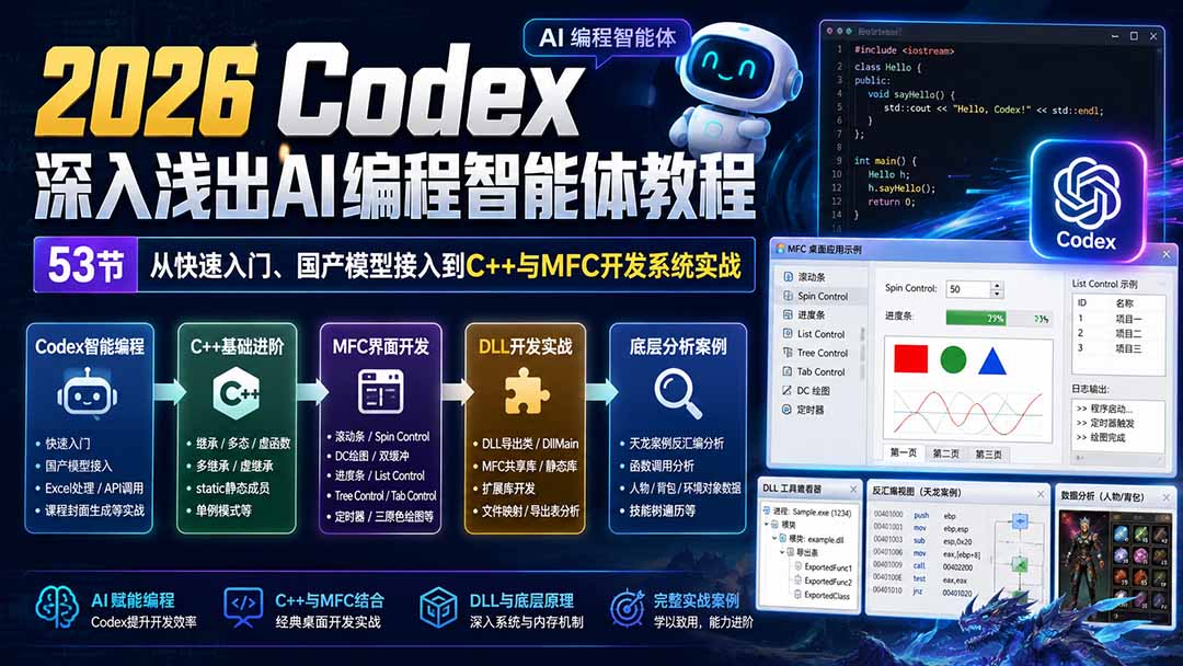（20221期）2026 Codex深入浅出AI编程智能体教程：53节从快速入门、国产模型接入到C++与MFC开发系统实战-小二项目网