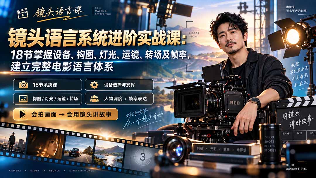 （20434期）镜头语言系统进阶实战课：18节掌握设备、构图、灯光、运镜、转场及帧率，建立完整电影语言体系-小二项目网
