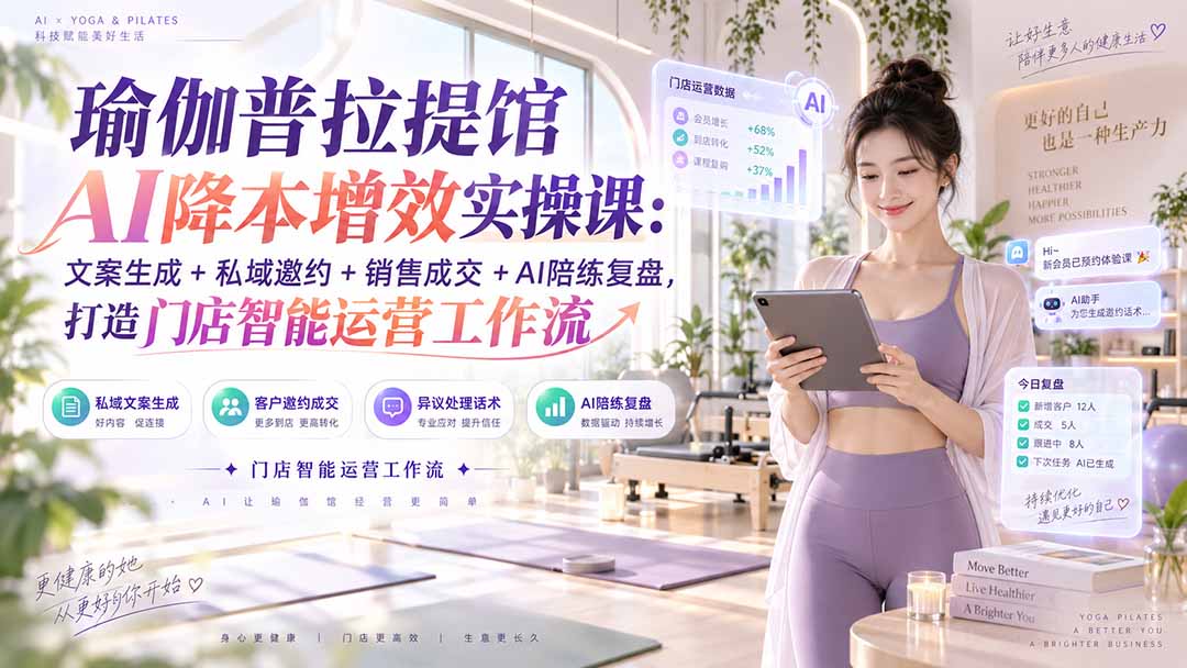 （20340期）瑜伽普拉提馆AI降本增效实操课：文案生成+私域邀约+销售成交+AI陪练复盘，打造门店智能运营工作流-小二项目网