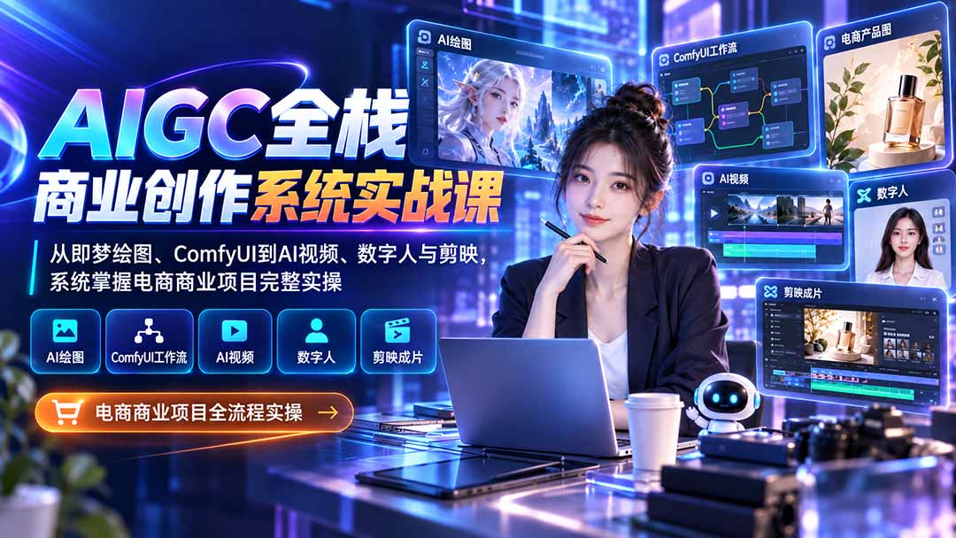 （20342期）AIGC全栈商业创作系统实战课：从即梦绘图、ComfyUI到AI视频、数字人与剪映，系统掌握电商商业项目完整实操-小二项目网