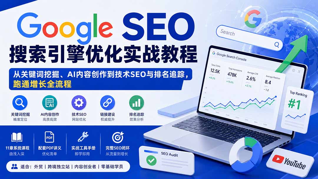 （20241期）Google SEO搜索引擎优化实战教程：从关键词挖掘、AI内容创作到技术SEO与排名追踪，跑通增长全流程-小二项目网