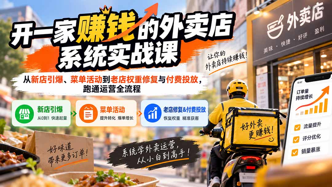 （20258期）开一家赚钱的外卖店系统实战课：从新店引爆、菜单活动到老店权重修复与付费投放，跑通运营全流程-小二项目网