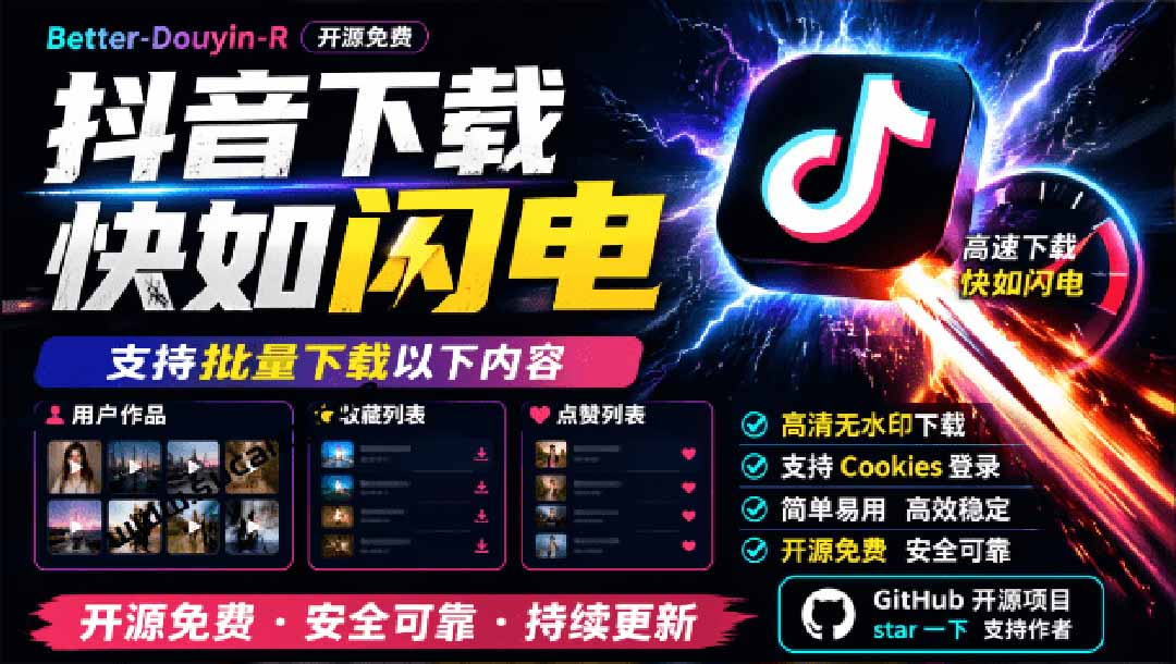 （20511期）超级好用！D音视频下载神器，支持批量下载用户作品收藏列表和点赞列表，开源免费 Better-douyin-R-小二项目网