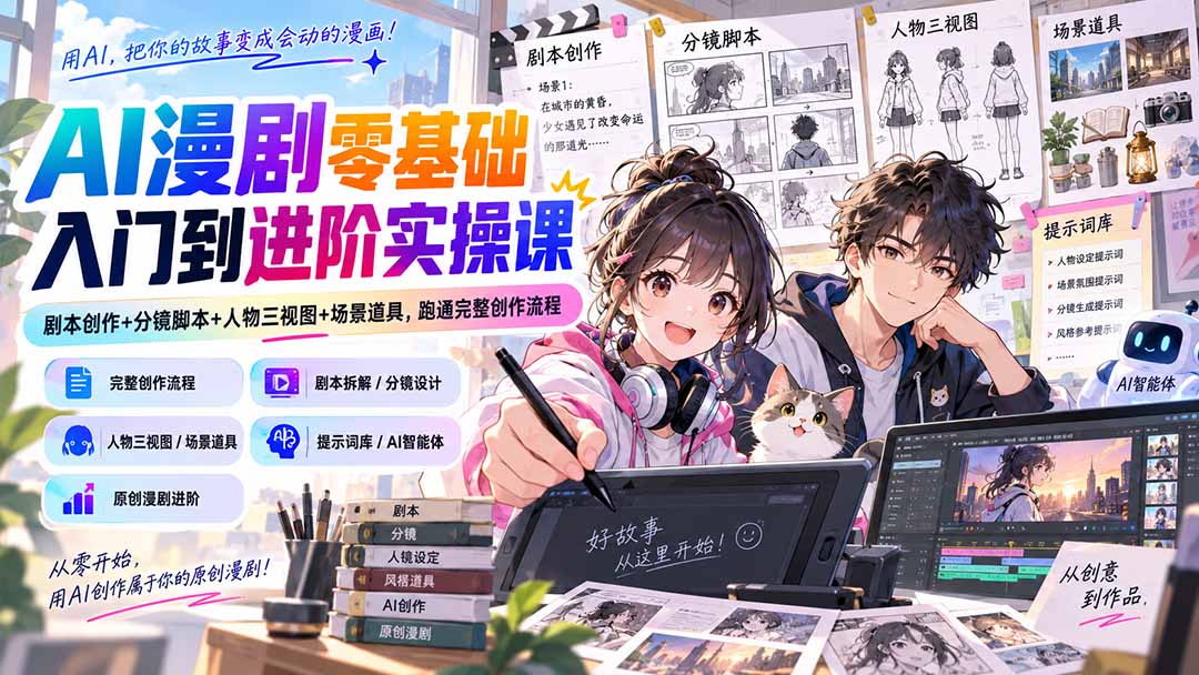 （20352期）AI漫剧零基础入门到进阶实操课：剧本创作+分镜脚本+人物三视图+场景道具，跑通完整创作流程-小二项目网