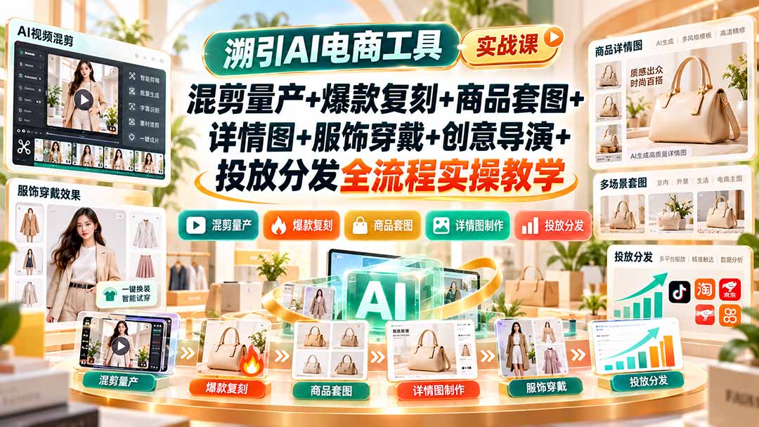 （20724期）溯引AI电商工具实战课：混剪量产+爆款复刻+商品套图+详情图+服饰穿戴+创意导演+投放分发全流程实操教学-小二项目网
