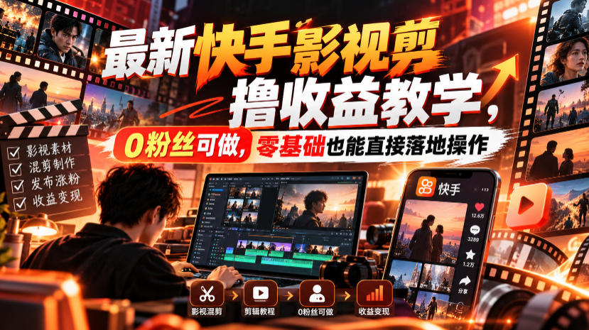 最新快手影视混剪撸收益教学，0粉丝可做，零基础也能直接落地操作-小二项目网