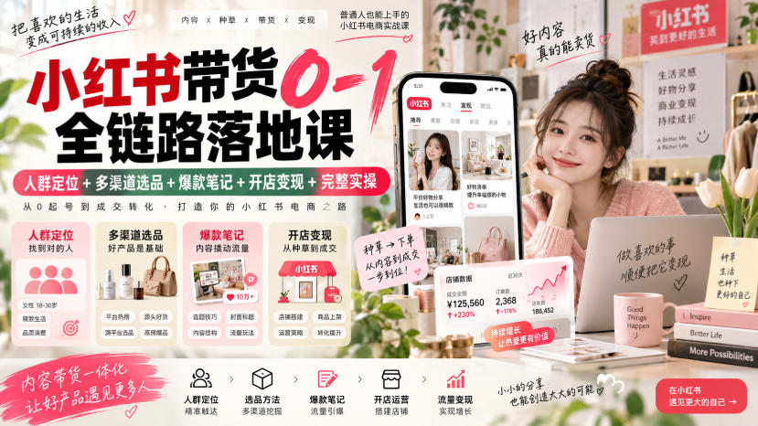 小红书带货0-1全链路落地课｜人群定位+多渠道选品+爆款笔记+开店变现完整实操-小二项目网
