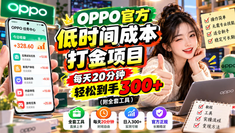 OPPO官方低时间成本打金项目，每天20分钟，轻松到手300+（附全套工具）【揭秘】-小二项目网