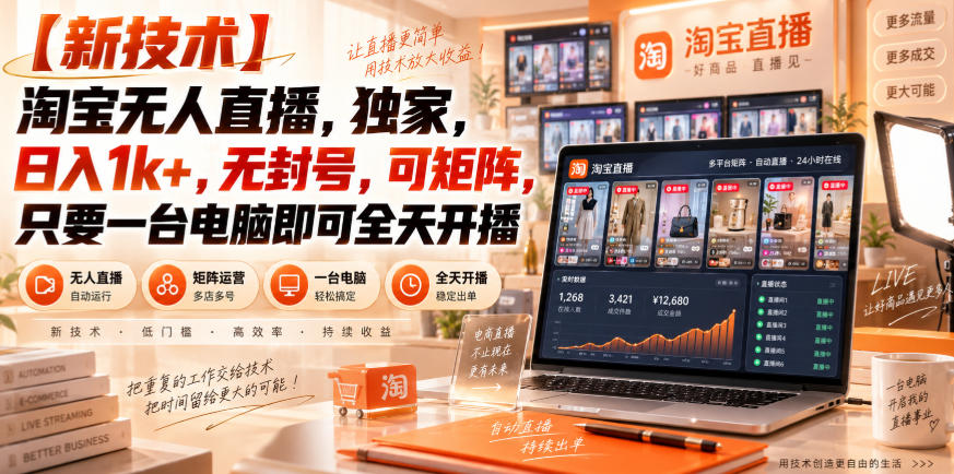 【独家新技术】淘宝无人直播，日入1k+，无封号，可矩阵，只要一台电脑即可全天开播【揭秘】-小二项目网