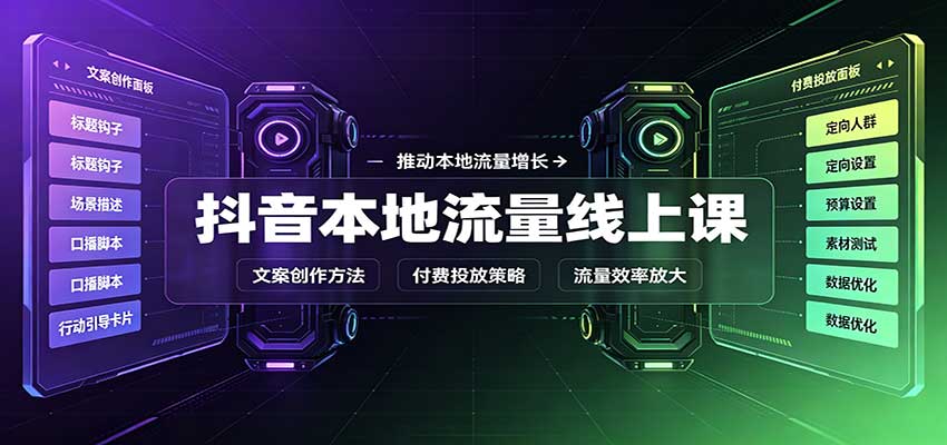 抖音本地流量线上课：账号搭建拍摄剪辑，文案创作与付费投放教学-小二项目网