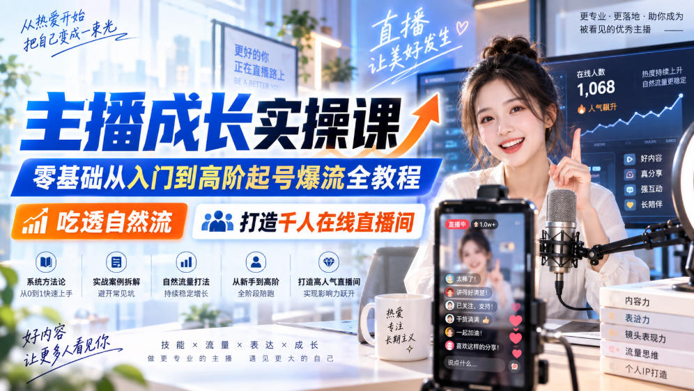 主播成长实操课｜零基础从入门到高阶起号爆流全教程，吃透自然流，打造千人在线直播间-小二项目网