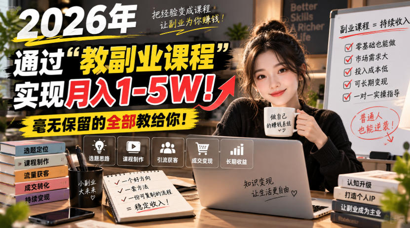 2026年通过“教副业课程”实现月入1-5W！毫无保留的全部教给你！-小二项目网