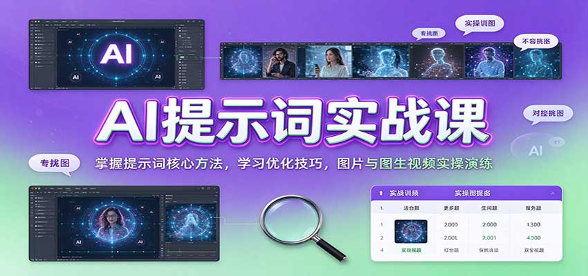 AI提示词实战课：掌握提示词核心方法，学习优化技巧，图片与图生视频实操演练-小二项目网