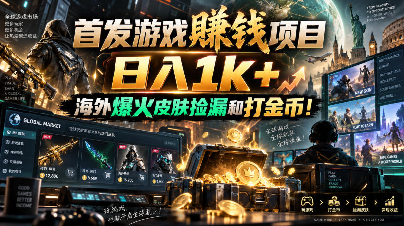 首发游戏賺钱项目，日入1k+，海外爆火皮肤捡漏和打金币！【揭秘】-小二项目网
