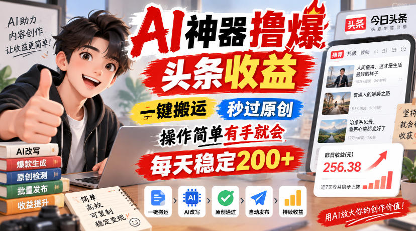 AI神器撸爆头条收益，一键搬运，秒过原创，操作简单有手就会，每天稳定200+【揭秘】-小二项目网