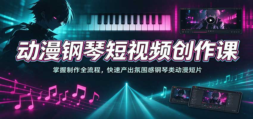 动漫钢琴短视频创作课：掌握制作全流程，快速产出氛围感钢琴类动漫短片-小二项目网