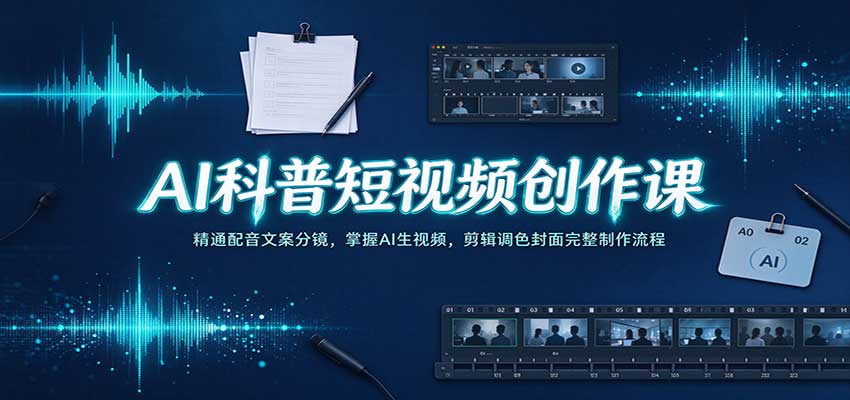 AI科普短视频创作课：精通配音文案分镜，掌握AI生视频，剪辑调色封面完整制作流程-小二项目网