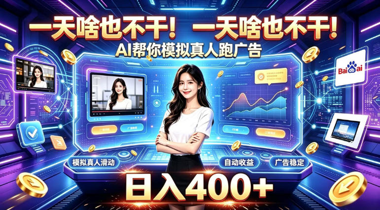 一天啥也不干！AI帮你模拟真人跑广告，稳定日入400+，实现真正被动变现【揭秘】-小二项目网