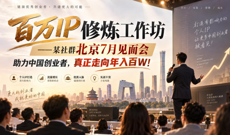 百万IP修炼工作坊——某社群北京7月见面会，助力中国创业者，真正走向年入百W!-小二项目网