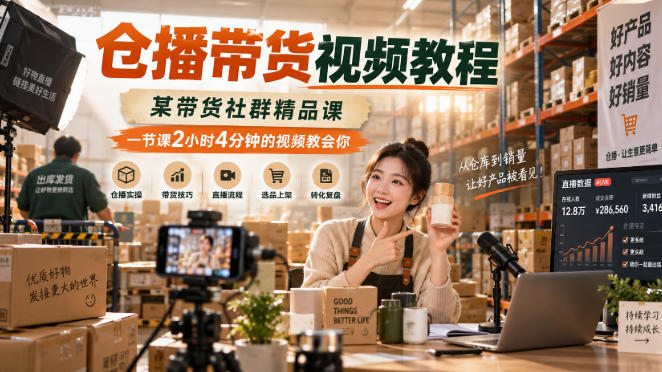 仓播带货视频教程，某带货社群精品课，一节课2小时4分钟的视频教会你-小二项目网