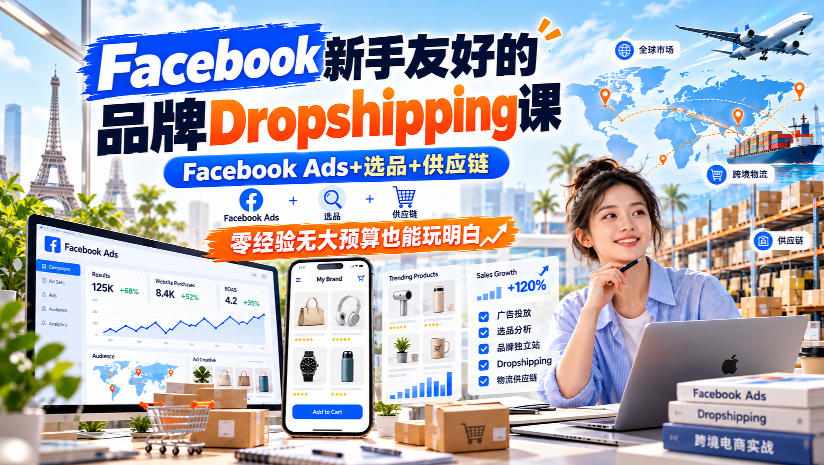 Facebook新手友好的品牌Dropshipping课，Facebook Ads+选品+供应链，零经验无大预算也能玩明白【原创双语字幕】-小二项目网