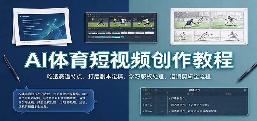 AI体育短视频创作教程：吃透赛道特点，打磨剧本定稿，学习版权处理，运镜剪辑全流程-小二项目网