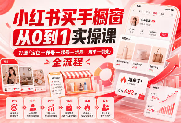 小红书买手橱窗从0到1实操课，打通「定位—养号—起号—选品—爆单—裂变」全流程-小二项目网