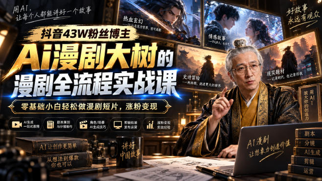 抖音43W粉丝博主Ai漫剧大树的漫剧制作全流程实战课，零基础小白轻松做漫剧短片，涨粉变现-小二项目网